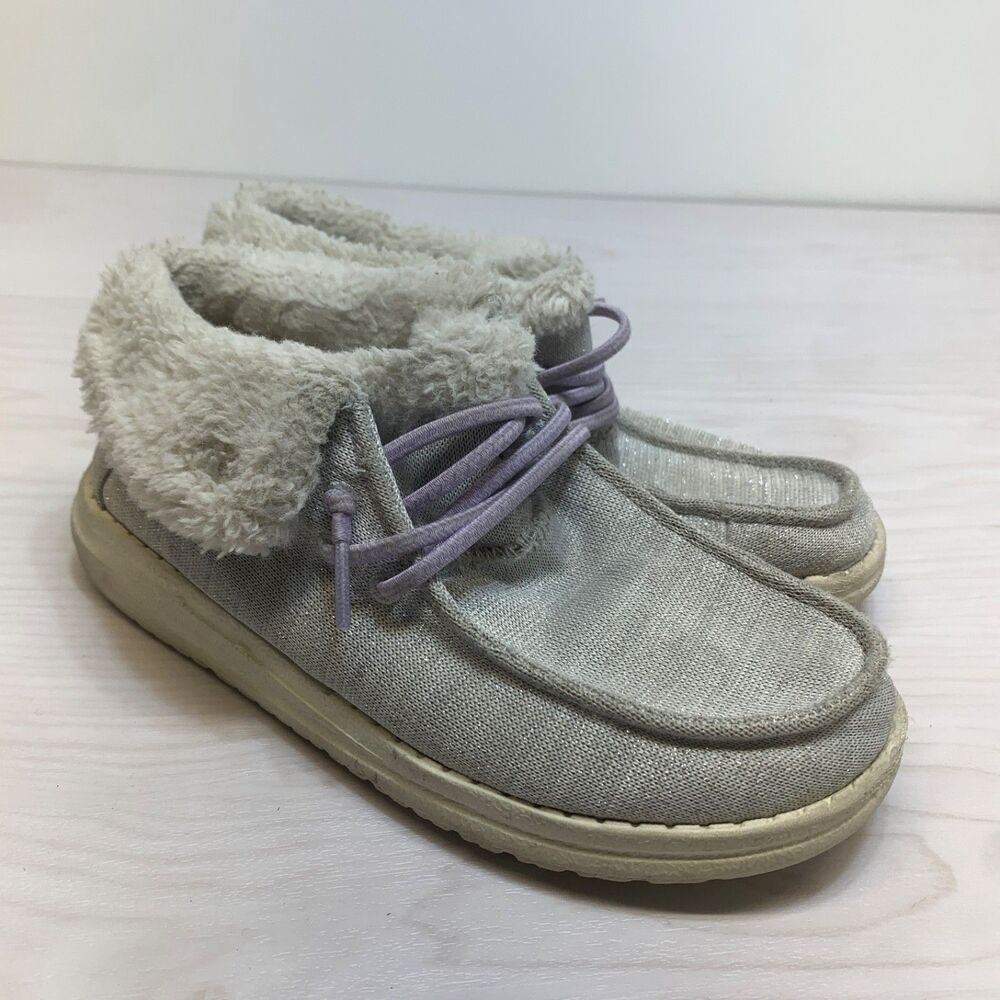 Hey Dude Britt youth girls Youth 2 boho shoes boots Fleece White Gray